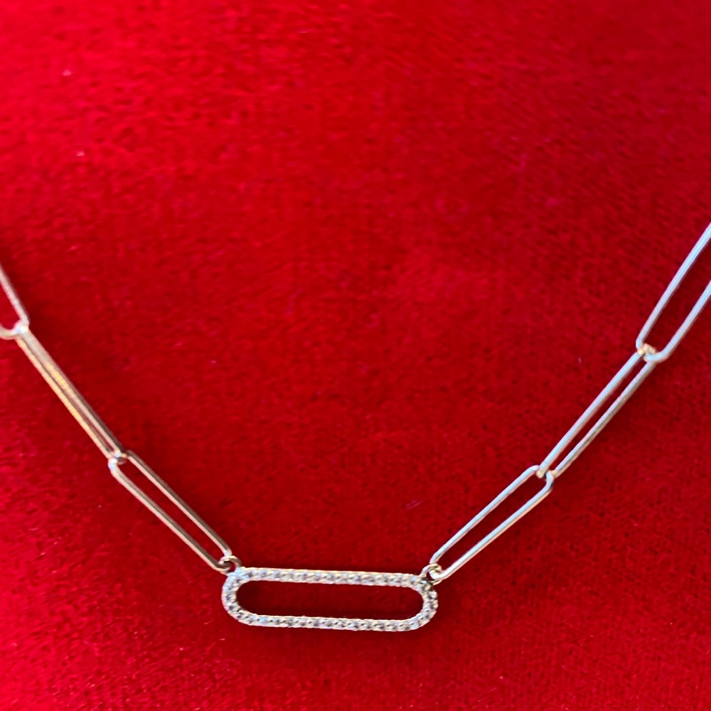 Safety Pin Oblong cubic zirconia necklace